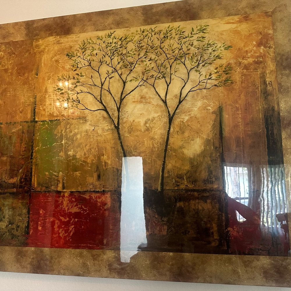 Large Glass Wall Art – Two Golden Trees, 54” × 42”